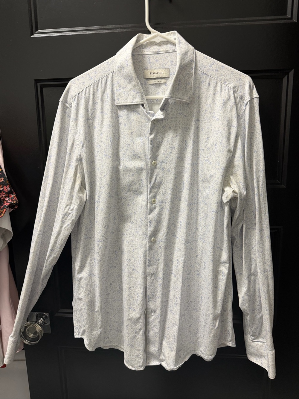 Bugatchi White and Light Blue Micro-Print Men's Dress Shirt